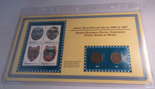 Load image into Gallery viewer, INDIAN HEAD PENNIES ISSUED 1896 &amp; 1897 WITH POSTAGE STAMPS ON ALBUM INFO SHEET
