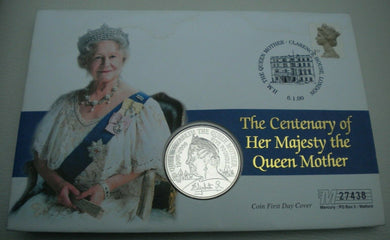 1900-2000 CENTENARY OF HM QUEEN ELIZABETH THE QUEEN MOTHER BUNC £5 COINCOVER PNC