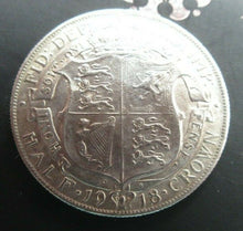 Load image into Gallery viewer, 1918 GEORGE V BARE HEAD FIRST COIN HALF 1/2 CROWN SPINK 4011 CROWNED SHIELD Cc4
