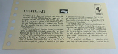 1949 FERRARI 15mm X 10mm 1.60gram SILVER INGOT WITH INFORMATION SLIP