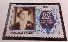 Load image into Gallery viewer, 1986 QUEEN ELIZABETH II 60TH BIRTHDAY NANUMEA TUVALU STAMPS &amp; ALBUM SHEET
