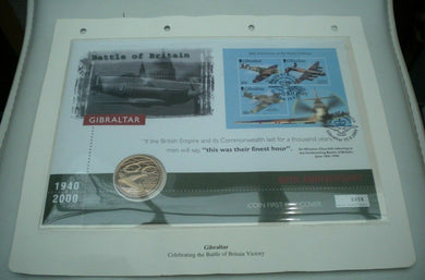 1940-2000 GIBRALTAR 60TH ANNIVERSARY BATTLE OF BRITAIN BUNC £5 COIN COVER PNC