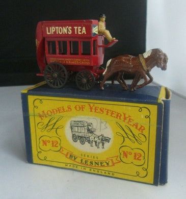 1899 Horse Drawn Bus No 12 Lipton's Tea Matchbox 'Models of Yesteryear' + Box
