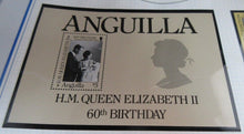 Load image into Gallery viewer, 1986 QUEEN ELIZABETH II 60TH BIRTHDAY ANGUILLA STAMPS &amp; ALBUM SHEET
