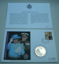 Load image into Gallery viewer, 2007 DIAMOND WEDDING ANNIVERSARY BUNC ONE DOLLAR COIN COVER PNC, STAMP AND COA
