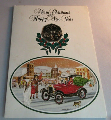 1983 MODEL T FORD PROOF 50P MERRY CHRISTMAS 50P COIN IN CHRISTMAS CARD