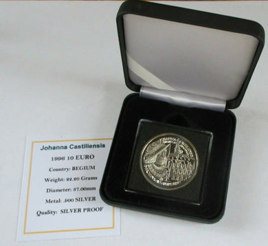 1996 JOHANNA CASTILIENSIS SILVER PROOF BELGIUM 10 EURO COIN WITH COA & BOX