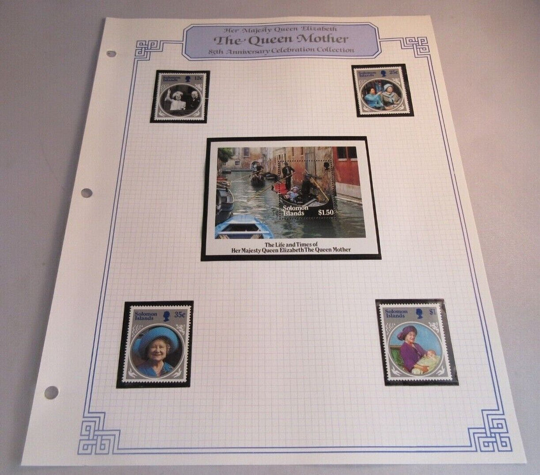 1985 HMQE QUEEN MOTHER 85th ANNIV COLLECTION SOLOMON ISLANDS STAMPS ALBUM SHEET