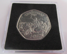 Load image into Gallery viewer, 1988 QEII CHRISTMAS COLLECTION MOTORBIKE &amp; SIDECAR MM AA 50P COIN BOX &amp; COA
