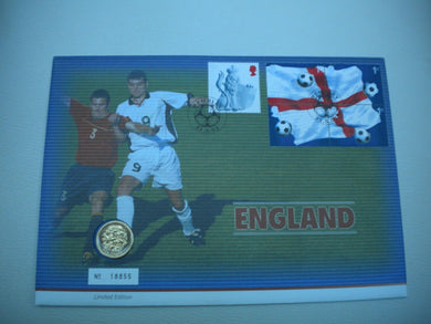 2002 FOR ENGLAND £1 COIN COVER, BUNC, WITH ROYAL MAIL STAMPS, POSTMARKS PNC