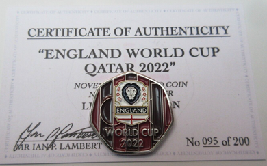 England Football World Cup Mens 2022 Rare 50p Shaped Coin Limited Edition 200