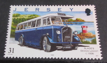 Load image into Gallery viewer, QUEEN ELIZABETH II JERSEY BUSES DECIMAL STAMPS MNH IN STAMP HOLDER
