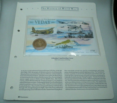 1995 VE DAY 50TH ANNIVERSARY PROOF GIBRALTAR 1995 £5 COIN COVER PNC/INFO SHEET