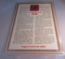 Load image into Gallery viewer, 1936 CONGRESS PROTECTS THE BUFFALO FIVE CENT COIN &amp; 6C POSTAGE STAMP ALBUM SHEET
