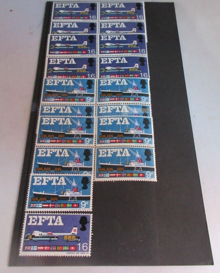 1967 EFTA SEA FREIGHT PRE DECIMAL 1/6 X 9 & AIR FREIGHT 9d X 9 STAMPS MNH