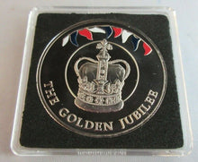 Load image into Gallery viewer, 2002 QEII GOLDEN JUBILEE QUEENS CROWN 50P CROWN COLOURED PROOF BOXED WITH COA
