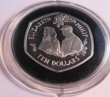 Load image into Gallery viewer, QEII DIAMOND WEDDING ANNIVERSARY 2007 ECCB SILVER PROOF $10 DOLLAR WITH COA
