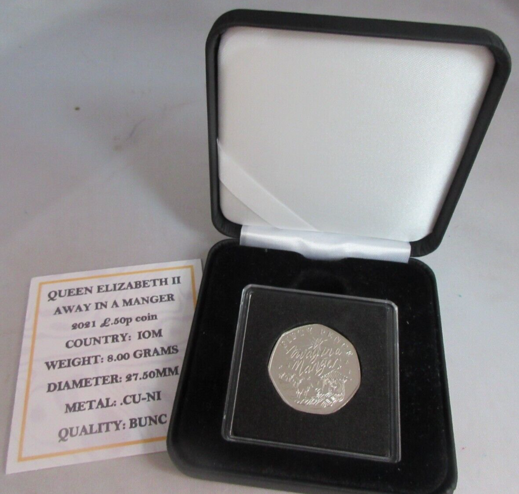 2020 CHRISTMAS 50P AWAY IN A MANGER GUERNSEY BUNC FIFTY PENCE COIN BOX & COA