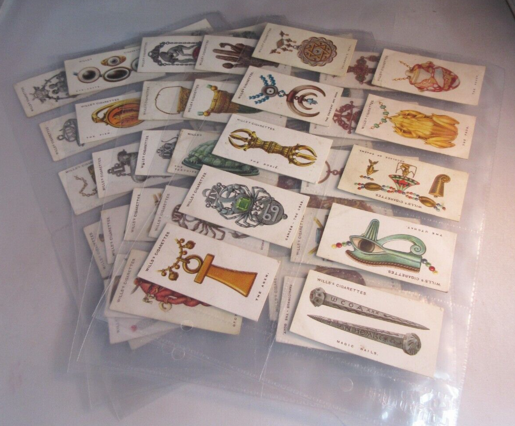 WILLS CIGARETTE CARDS LUCKY CHARMS COMPLETE SET OF 50 IN CLEAR PLASTIC PAGES