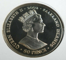 Load image into Gallery viewer, 2002 HM THE QUEEN&#39;S GOLDEN JUBILEE, FALKLAND ISLAND BUNC 50p CROWN COIN PNC
