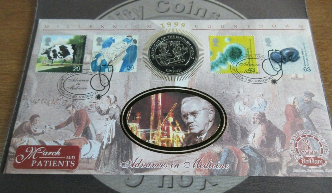 1995 Alexander Fleming IOM BUnc 1 Crown Advances in Medicine Benham Silk PNC/COA