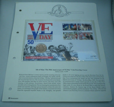 1995 VE DAY 1945-1995 50TH ANNIVERSARY FIRST DAY £2 COVER PNC STAMPS/P,MARK,INFO