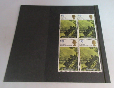 1970 WILLIAM WORDSWORTH GRASSMERE 1/6 BLOCK OF 4 STAMPS MNH