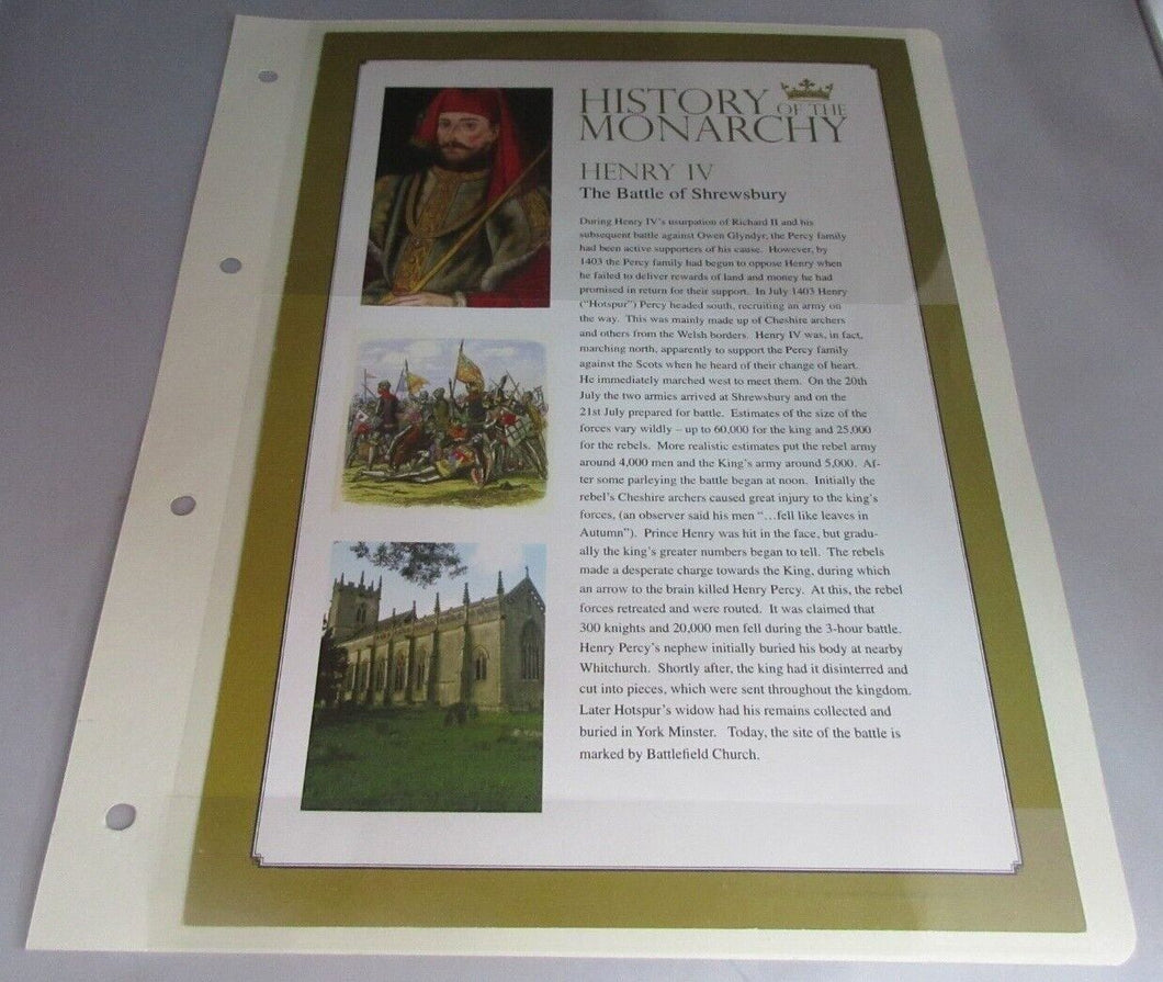 HENRY IV HISTORY OF THE MONARCHY PNC, FIRST DAY COVER,STAMPS & INFORMATION SET