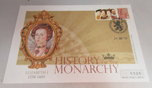 Load image into Gallery viewer, ELIZABETH I HISTORY OF THE MONARCHY PNC,FIRST DAY COVER,STAMPS &amp; INFORMATION SET
