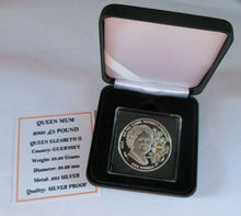 Load image into Gallery viewer, 2000 QUEEN MOTHER GUERNSEY SILVER PROOF £5 FIVE POUND CROWN COIN BOX &amp; COA
