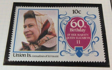 Load image into Gallery viewer, 1986 QUEEN ELIZABETH II 60TH BIRTHDAY UNION ISLAND STAMPS &amp; ALBUM SHEET
