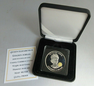 2002 QEII GOLDEN JUBILEE CARIBBEAN STATES $10 TEN DOLLAR COIN BOX & COA