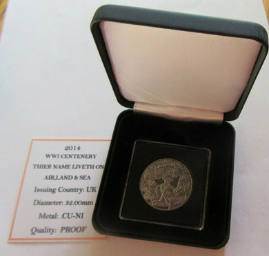 2014 WWI CENTENARY THEIR NAME LIVETH ON AIR LAND & SEA HALF CROWN COIN BOX & COA