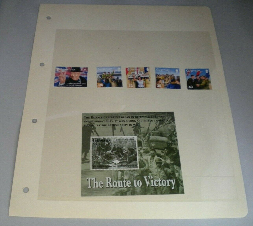 THE ROUTE TO VICTORY THE BURMA CAMPAIGN & 5 GUERNSEY STAMPS MNH ON SHEET