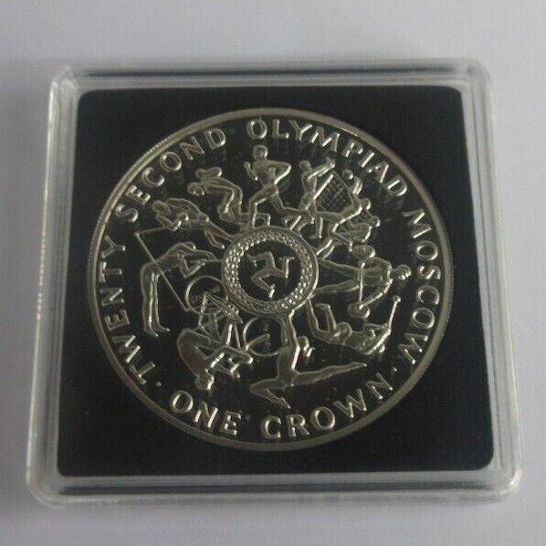 1980 Moscow Olympics 22nd Olympiad Isle of Man Silver Proof 1 Crown Coin CC1