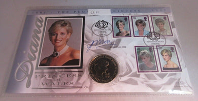 1961-1997 THE PEOPLES PRINCESS OF WALES BUNC SIGNED £5 COIN COVER & STAMPS PNC