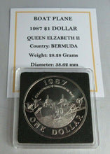 Load image into Gallery viewer, 1987 QEII BOAT PLANE BERMUDA SILVER BUNC $1 COIN BOX/COA VERY SCARCE COIN
