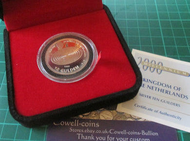 1999 - 2000 NETHERLANDS MILLENNIUM SILVER PROOF 10 GUILDERS COIN BOX/COA LCc2