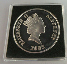 Load image into Gallery viewer, 60TH ANNIVERSARY OF THE LIBERATION ALDERNEY 2005 SILVER PROOF £5 COIN BOX &amp; COA
