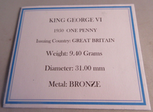 Load image into Gallery viewer, 1950 KING GEORGE VI BRONZE ONE PENNY WITH QUADRANT CAPSULE BOX &amp; COA
