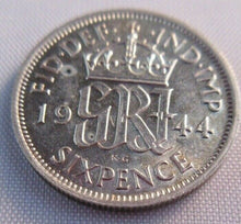 Load image into Gallery viewer, 1944 KING GEORGE VI SIXPENCE 6d SILVER UNC COIN WITH GOLDEN TONE IN CLEAR FLIP
