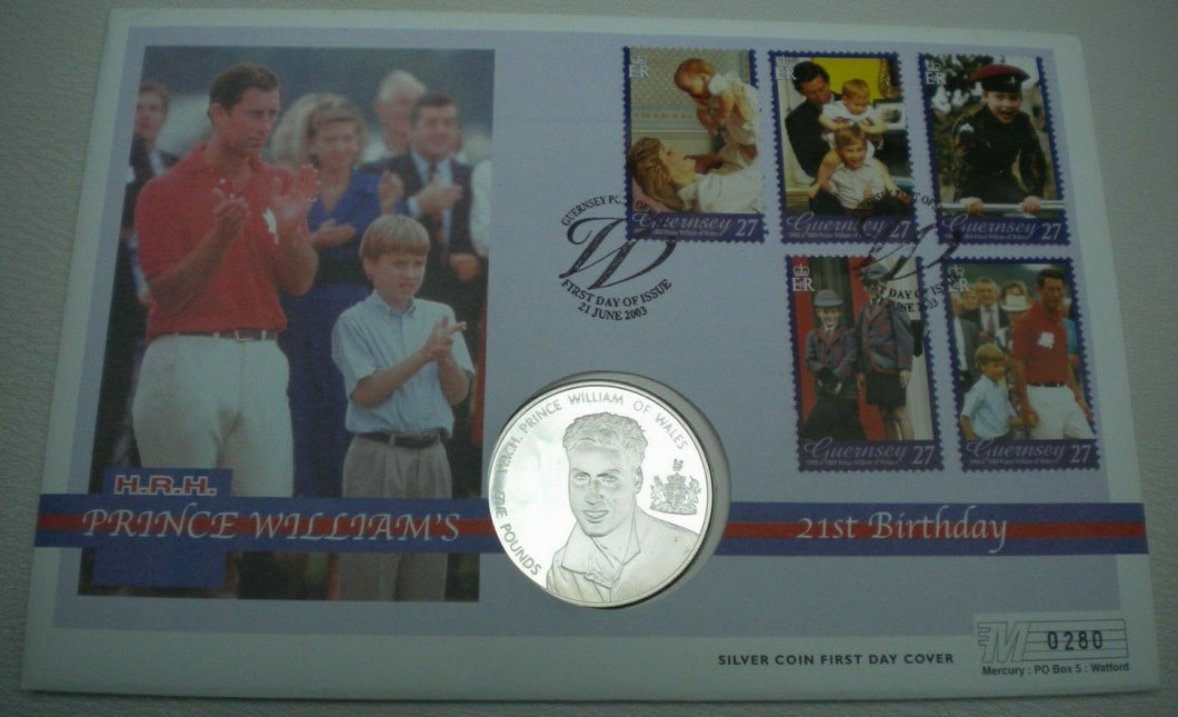2003 HRH PRINCE WILLIAM OF WALES 21ST BIRTHDAY SILVER PROOF £5 COIN COVER PNC