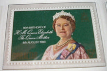 Load image into Gallery viewer, 1980 HM QUEEN ELIZABETH THE QUEEN MOTHER&#39;S 80TH BIRTHDAY 5 MNH STAMPS/INFO SHEET
