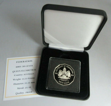 2001 QUEEN ELIZABETH II CENTENARY OF FEDERATION AUSTRALIA PROOF 50 CENTS BOX&COA