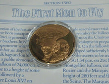 Load image into Gallery viewer, History of Man in Flight 1973 Gold Plated Bronze Scarce Medals + Info Sheet
