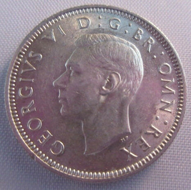 1945 KING GEORGE VI BARE HEAD .500 SILVER UNC ONE SHILLING COIN & CLEAR FLIP S1