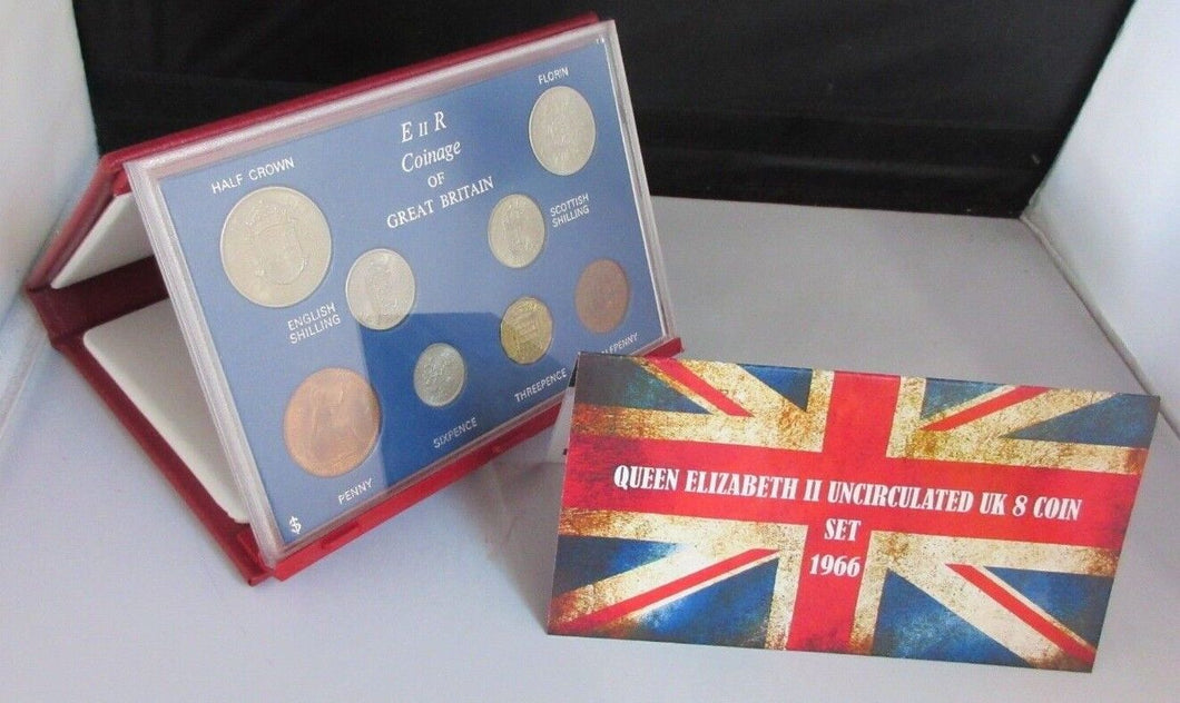 1966 UK QEII COINAGE OF GREAT BRITAIN UNCIRCULATED 8 COIN PRE-DECIMAL SET
