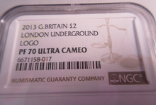 Load image into Gallery viewer, 2013 UK LONDON UNDERGROUND PF70 ULTRA CAMEO NGC SLABBED COIN
