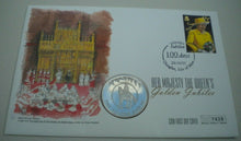 Load image into Gallery viewer, 2002 HM THE QUEEN&#39;S GOLDEN JUBILEE, FALKLAND ISLAND BUNC 50p CROWN COIN/PNC
