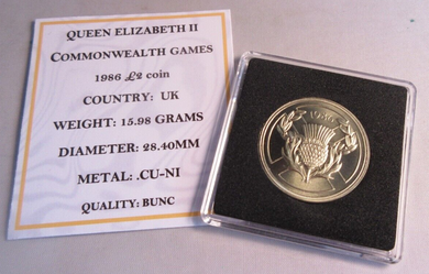 1986 QEII COMMONWEALTH GAMES  UK ROYAL MINT BUNC £2 COIN ENCAPSULATED WITH COA